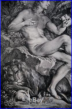 Gravure-adam Et Eve-francois Lemoyne-laurent Cars-estampe-lion-pomme-serpent