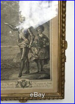 Gravure ancienne, Chevalier, Encadrée et sous verre, Cadre ancien, XVIIIe