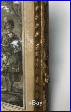 Gravure ancienne, Chevalier, Encadrée et sous verre, Cadre ancien, XVIIIe