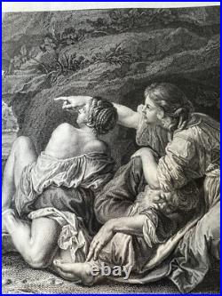Gravure ancienne Loth et ses filles graveur Trière d'après Velasquez XVIII