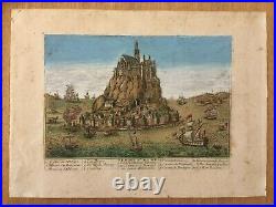Gravure ancienne Mont Saint-Michel Chereau XVIIIe aquarellée
