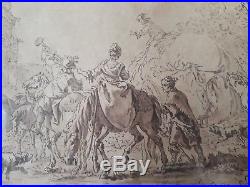 Gravure ancienne XVIIIe JANINET dessin de HOUET Cavaliers chevaux paysage 1774