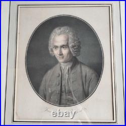 Gravure ancienne de Jean-Jacques Rousseau Portrait historique encadré École
