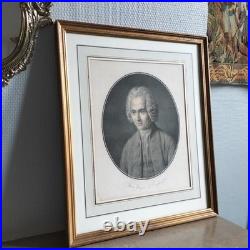 Gravure ancienne de Jean-Jacques Rousseau Portrait historique encadré École