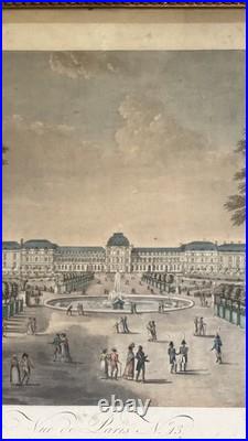 Gravure ancienne rehaussée en couleurs Vue des Tuileries, Vue de Paris N°13