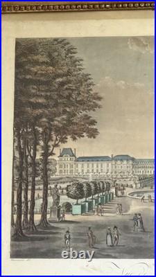 Gravure ancienne rehaussée en couleurs Vue des Tuileries, Vue de Paris N°13