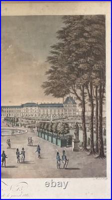 Gravure ancienne rehaussée en couleurs Vue des Tuileries, Vue de Paris N°13