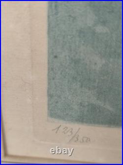Gravure couleur R. Hebbelinck 123/350 scène portuaire bateaux Dietrich Bruxelles