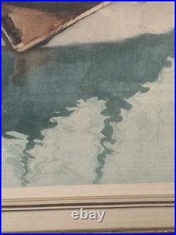 Gravure couleur R. Hebbelinck 123/350 scène portuaire bateaux Dietrich Bruxelles