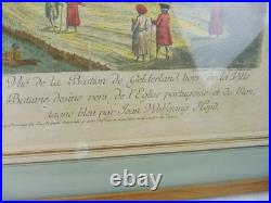 Gravure couleur, vue Bastion de Gelderland Batavie / Batavia, Habermann 1780