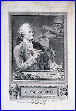 Gravure-d Alembert-encyclopedie-jollain-b. L. Henriquez-globe Terrestre-portrait