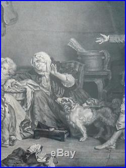Gravure d'après Greuze, La Mère bien-aimée, début XIXe, cadre Empire bois dor