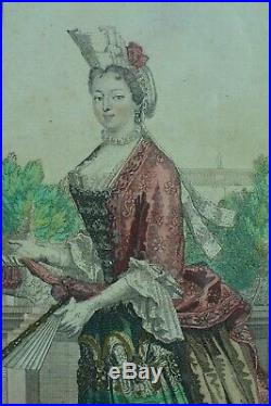 Gravure de mode 17e Portrait Comtesse d'Ayen Marquise de la Vallière H. Bonnart