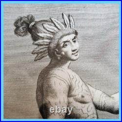 Gravure dessin lithographie estampe Saturiove Indien Timucuas Teodoro Viero