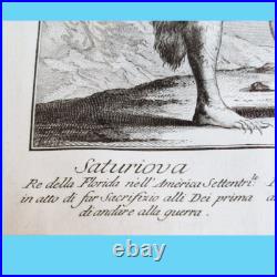 Gravure dessin lithographie estampe Saturiove Indien Timucuas Teodoro Viero