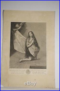 Gravure du XVIII° s Marie-Madeleine en prières d'après RIBERA