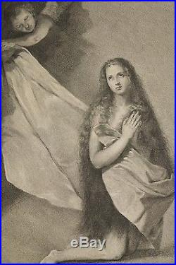 Gravure du XVIII° s Marie-Madeleine en prières d'après RIBERA