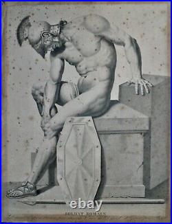 Gravure-ecole De David-marc Antoine Hervier-rare-anatomie-soldat Romain-portrait