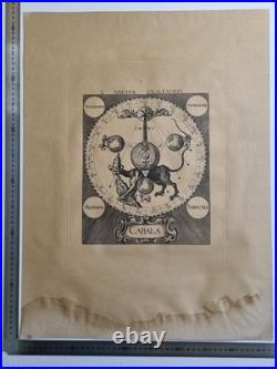 Gravure ésotérique XIXe Cabala, Custos, 48x63cm, papier Auvergne filigrané
