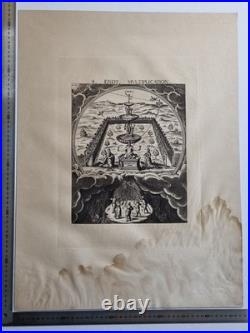 Gravure ésotérique XIXe Multiplication, Custos, Cabala papier filigrané 48x63 cm