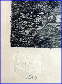 Gravure estampe Rodolphe Bresdin dit Chien caillou
