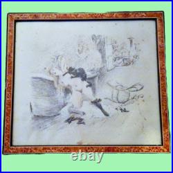 Gravure estampe lithographie Adolphe Willette agression femme par chat 1888