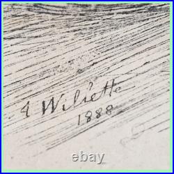 Gravure estampe lithographie Adolphe Willette agression femme par chat 1888
