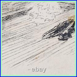 Gravure estampe lithographie Adolphe Willette agression femme par chat 1888