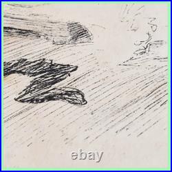 Gravure estampe lithographie Adolphe Willette agression femme par chat 1888