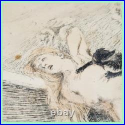 Gravure estampe lithographie Adolphe Willette agression femme par chat 1888