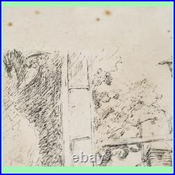 Gravure estampe lithographie Adolphe Willette agression femme par chat 1888