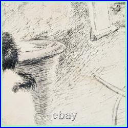 Gravure estampe lithographie Adolphe Willette agression femme par chat 1888