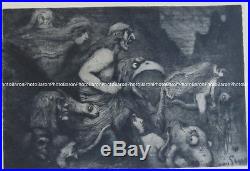 Gravure litho Ernest GAYAC (1870-1942) fantastique sorcellerie monstres Bordeaux