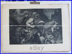 Gravure litho Ernest GAYAC (1870-1942) fantastique sorcellerie monstres Bordeaux