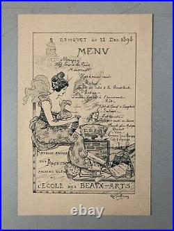 Gravure lithographie 1898 Menu Banquet Beaux Art Paris Architecte Architecture