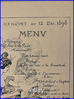 Gravure lithographie 1898 Menu Banquet Beaux Art Paris Architecte Architecture