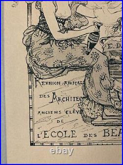 Gravure lithographie 1898 Menu Banquet Beaux Art Paris Architecte Architecture