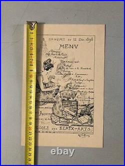 Gravure lithographie 1898 Menu Banquet Beaux Art Paris Architecte Architecture