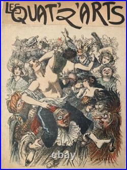 Gravure lithographie 1920 Affiche Bal Des Quat'z'arts Beaux Art Paris Collage