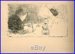 Gravure lithographie originale Pierre Bonnard. Partie de Cartes L'Epreuve1895