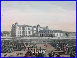Gravure originale Jacques Rigaud Vue du château de Chantilly Circa 1730