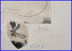 Gravure originale signée de Joël Roche Lover, 46/100 Nu féminin et libellule