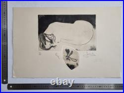 Gravure originale signée de Joël Roche Lover, 46/100 Nu féminin et libellule