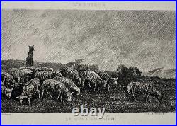 Guet du Chien GRAVURE Eau Forte DAUBIGNY Beillet coll. Beurdeley XIX°