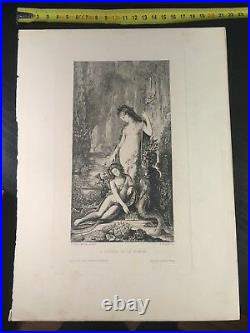Gustave Moreau 1826-1898, rare gravure La Sirène et le Poète, vers 1890, TB