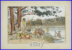 HARRY ÉLIOTT (1882-1959) gravure scène de pêche pique-nique des chasseurs
