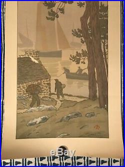 HENRI RIVIERE gravure lithographie bretonne bretagne marine 1900 La Brume