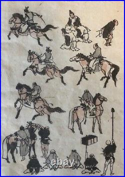 HOKUSAI 1760-1849 Samouraï Japan estampe originale 1817 cavalier cheval chevaux