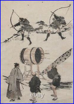 HOKUSAI (1760-1849) Samouraï archers Japan estampe originale 1817 archer