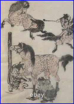HOKUSAI (1760-1849) chevaux et Samouraï Japan cheval estampe originale 1817